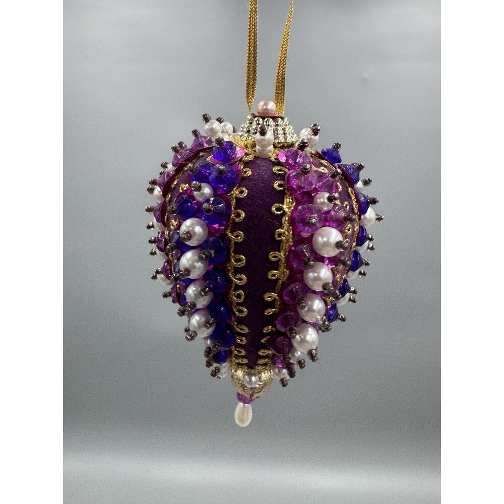 Handmade Beaded Victorian Style Teardrop Christmas Ornament